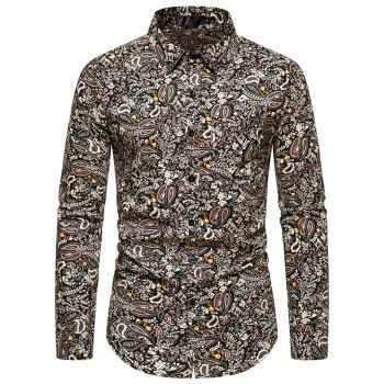 

Allover Paisley Print Vintage Shirt Cotton Button Up Turn Down Collar Shirt, Multicolor c