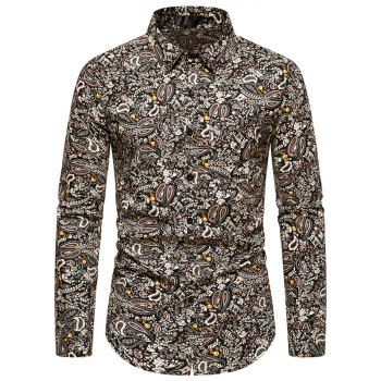 

Allover Paisley Print Vintage Shirt Cotton Button Up Turn Down Collar Shirt, Multicolor c