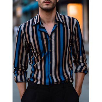 

Vertical Stripes Print Shirt Button Up Long Sleeve Casual Shirt, Multicolor