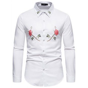 

Rose Embroidery Shirt Button Up Long Sleeve Casual Shirt, White