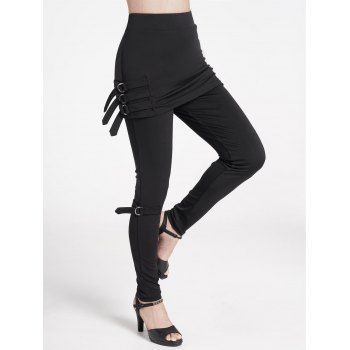 

Skirted Pants Plain Color Skinny Casual Pants, Black