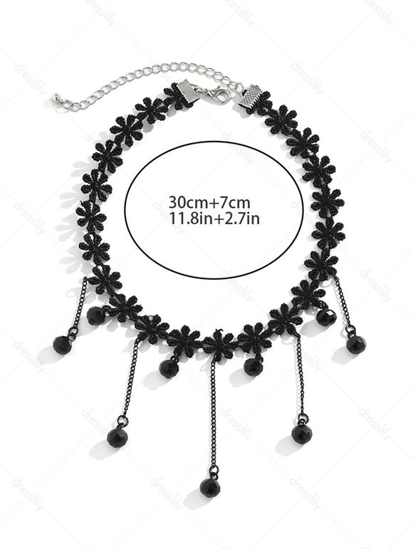 Collier Ras de Cou en Dentelle Florale et Perle Style Gothique - Noir 