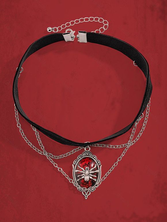 Collier D'Halloween Ras-du-cou Vintage Gothique Araignée en Faux Cristal - Noir 