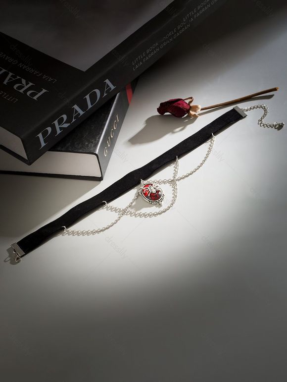 Collier D'Halloween Ras-du-cou Vintage Gothique Araignée en Faux Cristal - Noir 