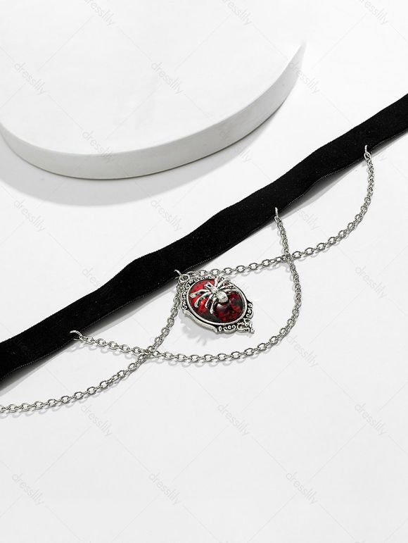 Collier D'Halloween Ras-du-cou Vintage Gothique Araignée en Faux Cristal - Noir 