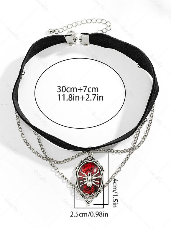 Collier D'Halloween Ras-du-cou Vintage Gothique Araignée en Faux Cristal - Noir 
