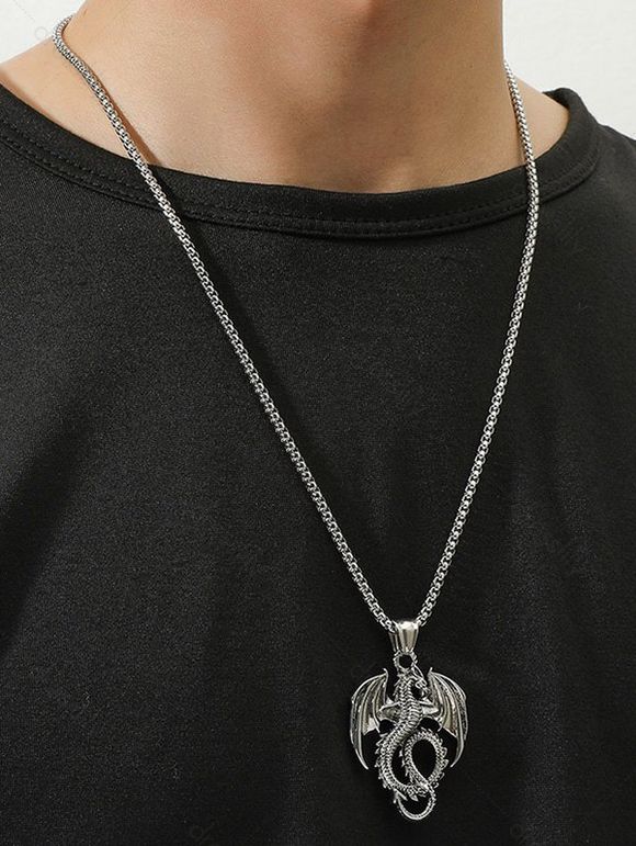 Collier Vintage Pendant Dragon Volant en Acier Inoxydable - Argent 1PC