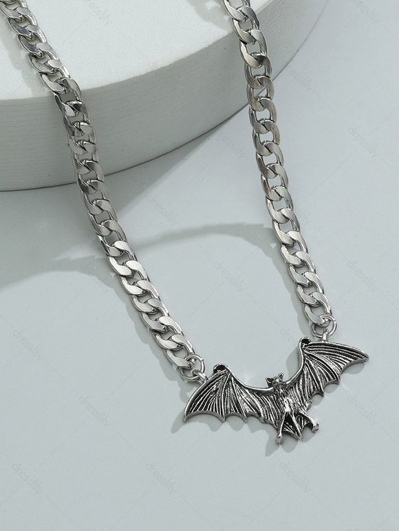 Collier D'Halloween Vintage Chauve-souris Chaîne en Acier Inoxydable - Argent 1PC