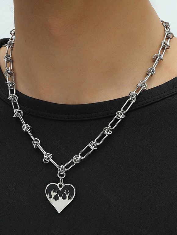 Collier Charmant Chaîne Cœur en Forme de Feu - Argent 1PC