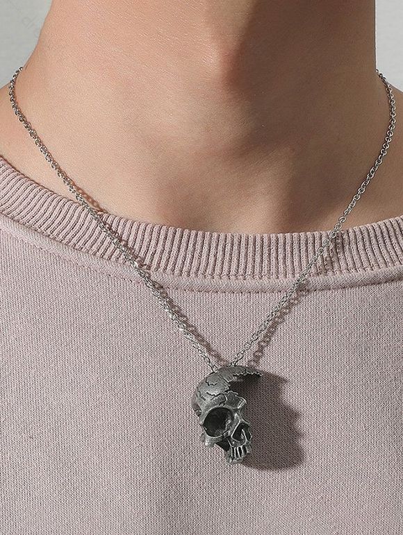 Collier en Chaîne Gothique Motif Crâne D'Halloween Style Vintage - Argent 1PC