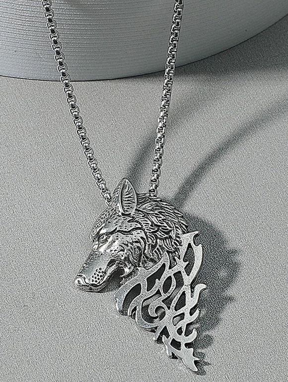 Collier Charmant avec Pendentif Tête de Loup Style Hip Hop - Argent 1PC