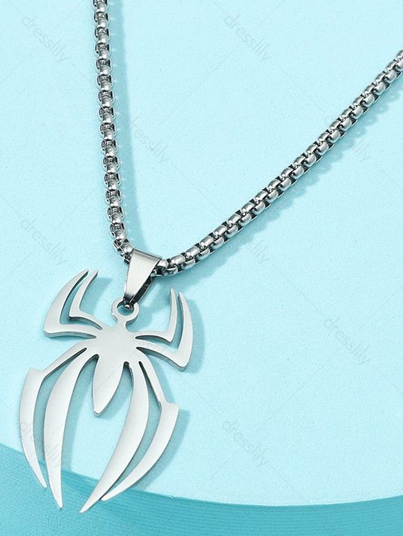 Collier Chaîne Pendant Araignée Style Punk en Acier Inoxydable - Argent 1PC