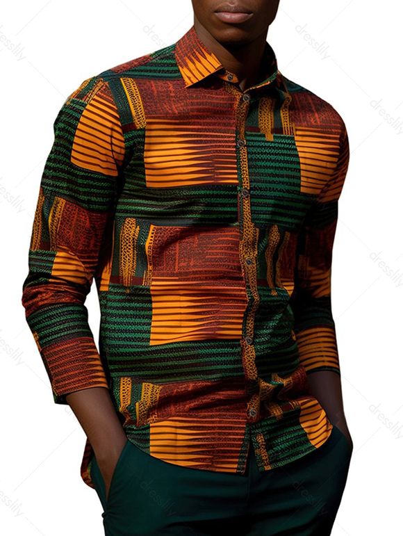 Chemise Vintage Boutonnée à Imprimé Partout à Manches Longues - multicolor M