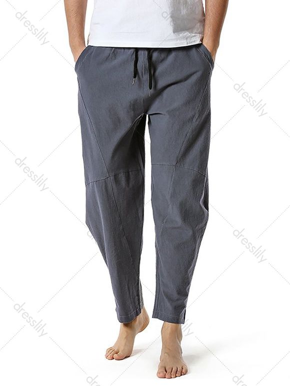 Pantalon Décontracté Simple en Coton avec Poche à Cordon - Gris XL