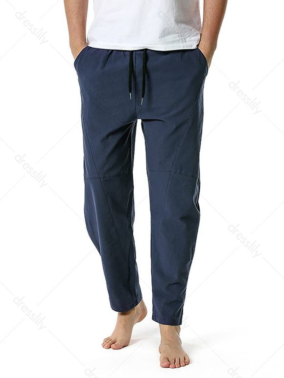 Pantalon Décontracté Simple en Coton avec Poche à Cordon - Bleu profond XL