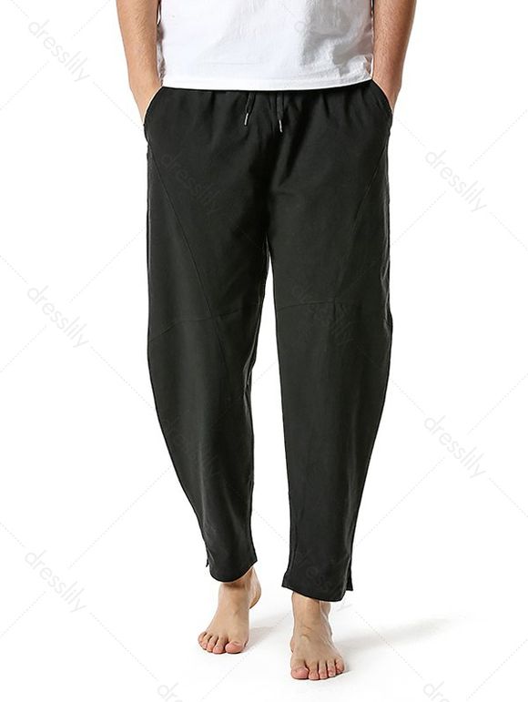 Pantalon Décontracté Simple en Coton avec Poche à Cordon - Noir XL
