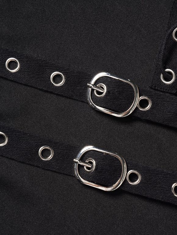 Leggings skinny punk à lacets et boucle à œillets, taille élastique - Noir XXXL