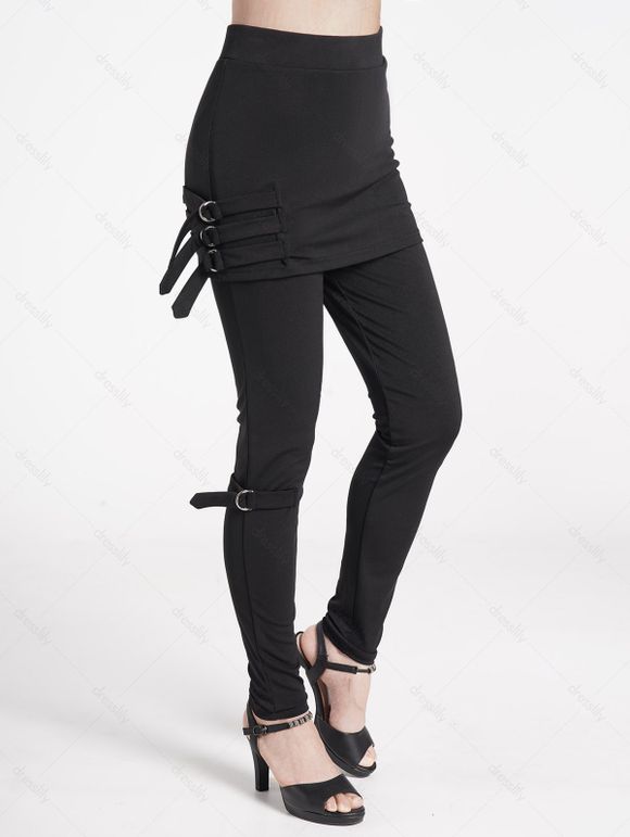 Pantalon Décontracté Moulant Simple en Couleur Unie - Noir S