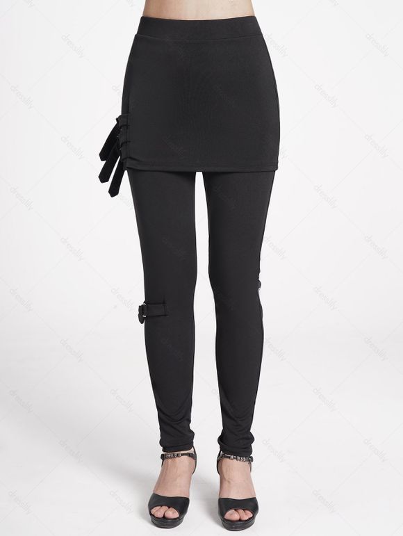 Pantalon Décontracté Moulant Simple en Couleur Unie - Noir S