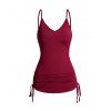 Camisole Ruché à Bretelle Ajustable en Couleur Unie sans Manches - Rouge foncé L