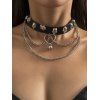 Collier Ras-du-Cou D'Halloween Crâne Cœur Bouclé à Chaîne - Noir 
