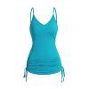 Camisole Ruché à Bretelle Ajustable en Couleur Unie sans Manches - Bleu clair 2XL