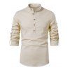 Chemise Décontractée Col Montant à Demi-Bouton de Couleur Unie Manches Longues - café lumière XXL