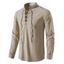 Lace Up Stand Collar Shirt Cotton Plain Color Long Sleeve Casual Shirt - LIGHT COFFEE XL
