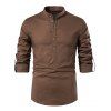 Chemise Décontractée Col Montant à Demi-Bouton de Couleur Unie Manches Longues - Café profond XXL