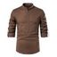 Chemise Décontractée Col Montant à Demi-Bouton de Couleur Unie Manches Longues - Café profond XXL