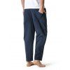 Pantalon Décontracté Simple en Coton avec Poche à Cordon - Bleu profond XXXL