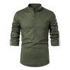 Chemise Décontractée Col Montant à Demi-Bouton de Couleur Unie Manches Longues - Vert profond S