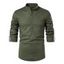 Chemise Décontractée Col Montant à Demi-Bouton de Couleur Unie Manches Longues - Vert profond S