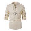 Chemise Décontractée Motif de Tribal Brodée à Col Debout à Lacets - café lumière XXL