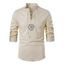 Chemise Décontractée Motif de Tribal Brodée à Col Debout à Lacets - café lumière XXL