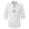 Chemise Décontractée Motif de Tribal Brodée à Col Debout à Lacets - Blanc XXL
