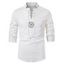 Chemise Décontractée Motif de Tribal Brodée à Col Debout à Lacets - Blanc XXL