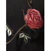 Chemise Décontractée Rose Brodée Boutonnée à Manches Longues - Noir XL