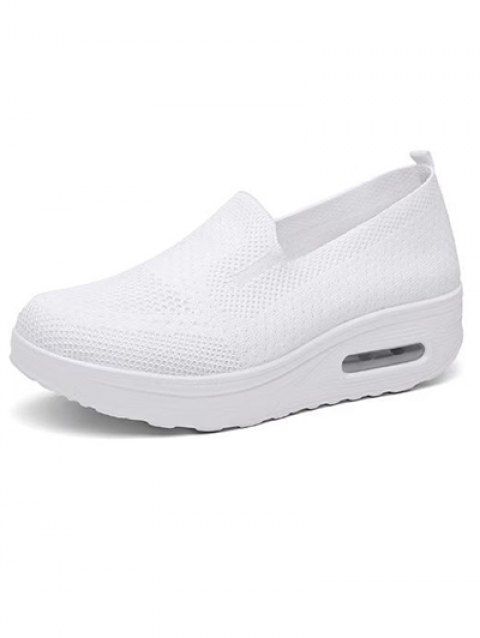 Breathable Knit Detail Chunky Heel Slip On Casual Shoes
