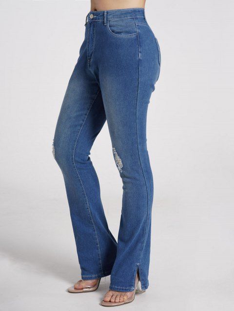 Pantalon en Denim Décontracté Taille Moyenne avec Poches Zippées