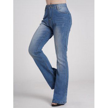 

Faded Wash Flare Jeans Pocket Zip Fly Casual Long Denim Pants, Blue