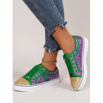 

Sequins Low Top Slip On Colorblock Skateboard Shoes, Green