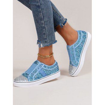 

Sequins Low Top Slip On Colorblock Skateboard Shoes, Blue