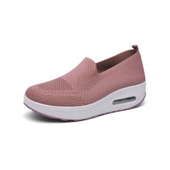 

Breathable Knit Detail Chunky Heel Slip On Casual Shoes, Light pink