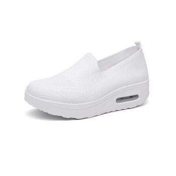 

Breathable Knit Detail Chunky Heel Slip On Casual Shoes, White