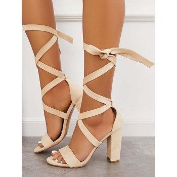 

Strappy Ribbon Open Toe Chunky High Heel Sandals, Multicolor a