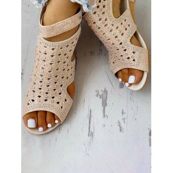 

Rhinestones Peep Toe Hollow Out Roman Style Gladiator Sandals, Golden