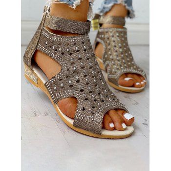 

Rhinestones Peep Toe Hollow Out Roman Style Gladiator Sandals, Multicolor a
