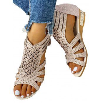 

Rhinestones Open Toe Flat Caged Gladiator Sandals, Golden