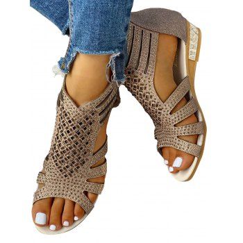 

Rhinestones Open Toe Flat Caged Gladiator Sandals, Multicolor a